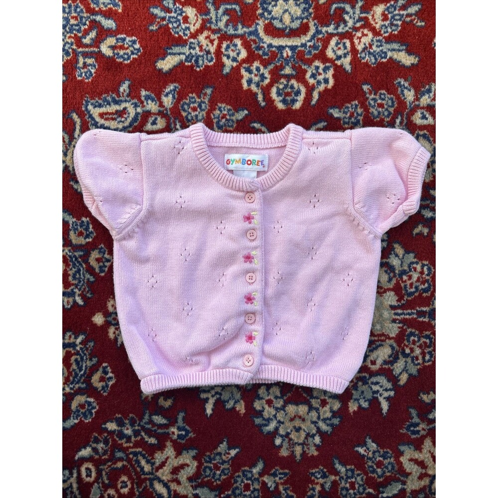 Vintage Gymboree Pink Floral Cardigan Sweater 3-6 Months Rainbow Tag 1998